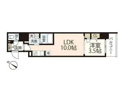 S-RESIDENCE東千田公園ALESIA(1LDK/12階)の間取り写真