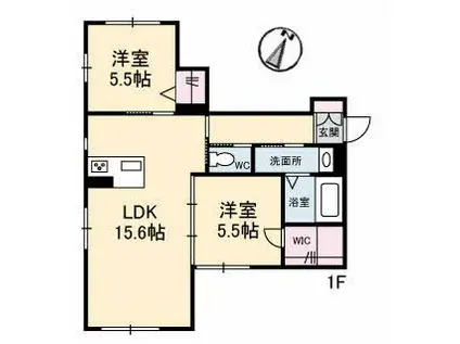 シャーメゾンクルジュII(2LDK/1階)の間取り写真