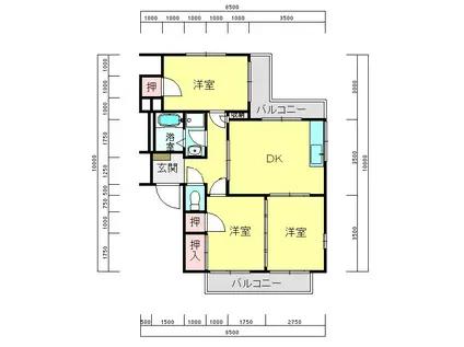 ウイングA(3DK/1階)の間取り写真