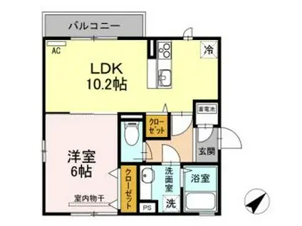 ファミール岡本III-D(1LDK/2階)の間取り写真