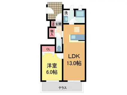 シャーメゾン川西北(1LDK/1階)の間取り写真