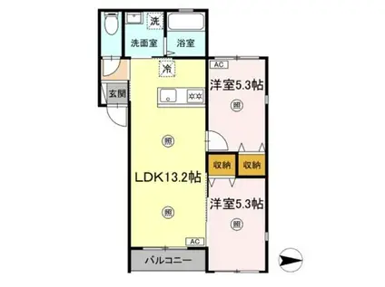 宇栄原共同(2LDK/3階)の間取り写真