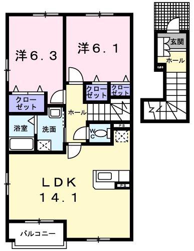メゾンドカルムA(2LDK/2階)の間取り写真