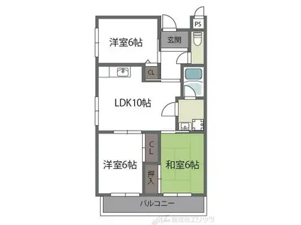第2パークハイツ橋の内(3LDK/3階)の間取り写真