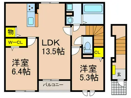 エアリーノース(2LDK/2階)の間取り写真