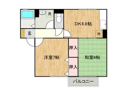 コーポWADA(2DK/2階)の間取り写真