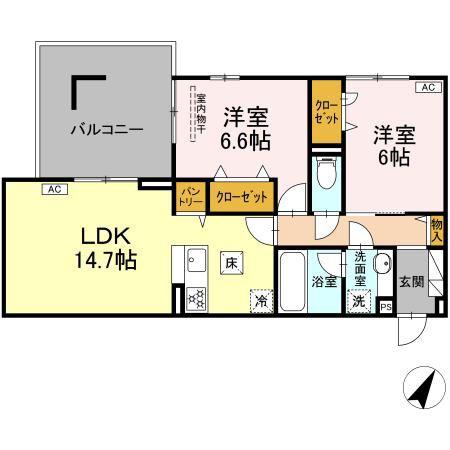 フェリーチェ(2LDK/1階)の間取り写真