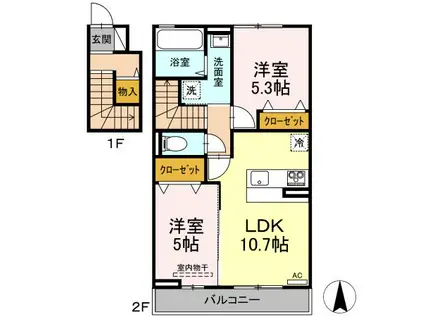 シャルマン本庄(2LDK/2階)の間取り写真