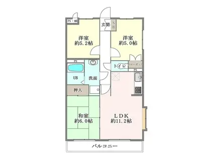 美晴マンションA棟(3LDK/1階)の間取り写真