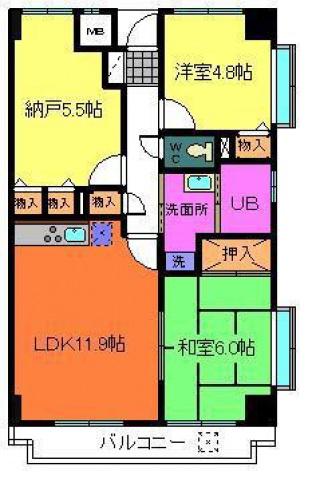 サンセール菊(2SLDK/4階)の間取り写真
