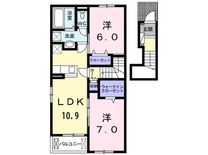 コリーヌ・ヴェルトI(2LDK/2階)の間取り写真