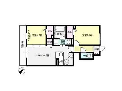 クリスコーラB棟(2LDK/1階)の間取り写真