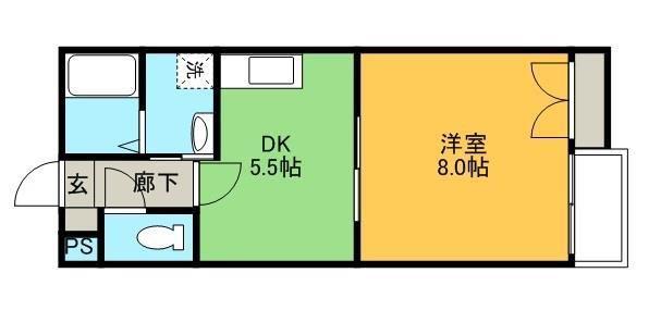 フォーバスII(1DK/2階)の間取り写真