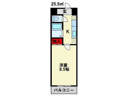 スタディハイツIII(1K/6階)の間取り写真
