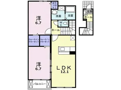 ベル・プロムナードB棟(2LDK/2階)の間取り写真