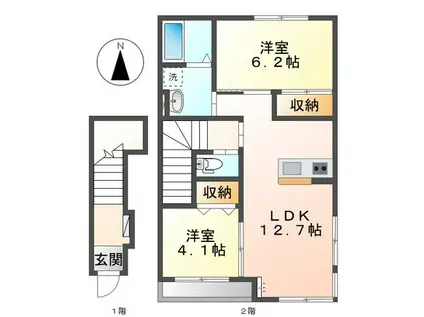 シュープリームB(2LDK/2階)の間取り写真