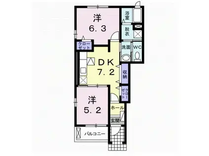 カルム・グラーツィエB(2DK/1階)の間取り写真