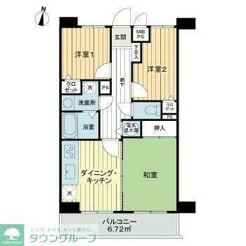 ライオンズマンション所沢東(3DK/2階)の間取り写真