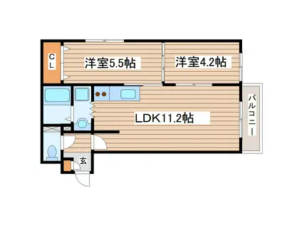 フェリチタ愛子I(2LDK/3階)の間取り写真