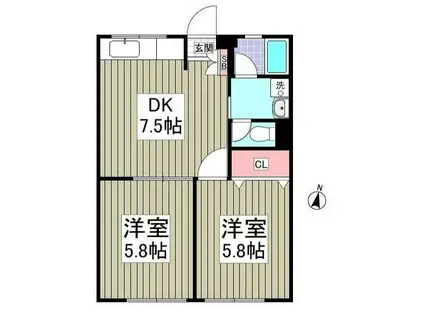 風見鶏グランドハイツI(2DK/1階)の間取り写真