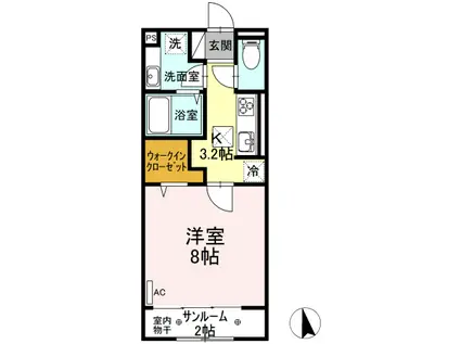 ル・ソワール(1K/1階)の間取り写真