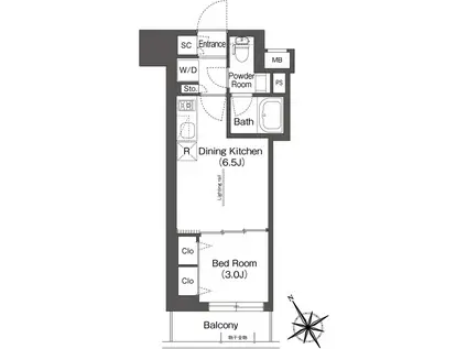 ブルロック後楽園(1DK/15階)の間取り写真