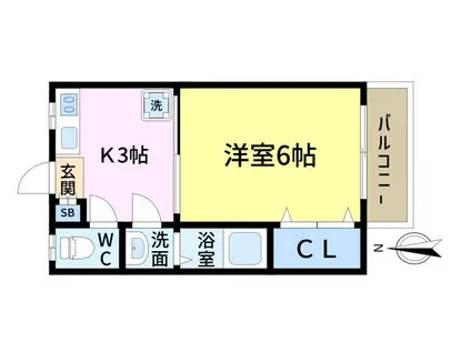 コーポ晴関(1K/3階)の間取り写真