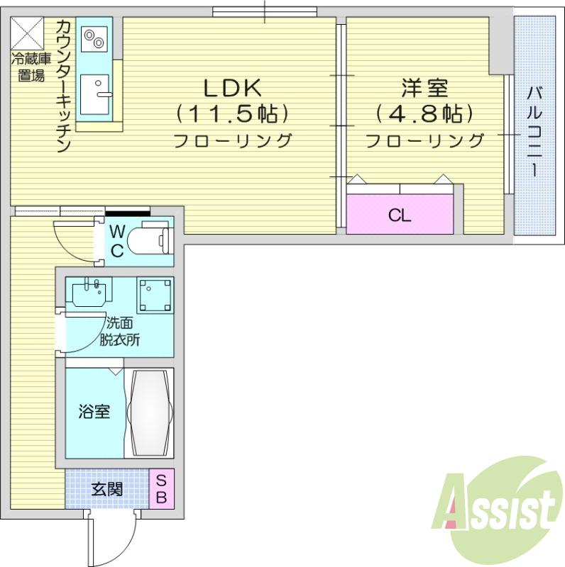 パセオプラシード連坊(1LDK/3階)の間取り写真