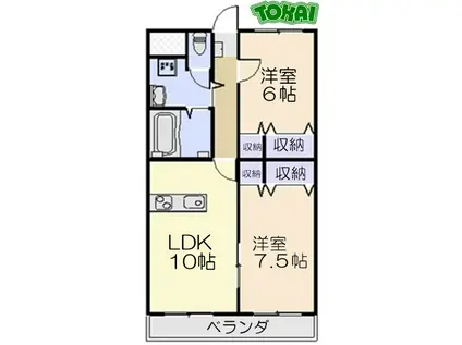 ディアコート鎌田(2LDK/2階)の間取り写真
