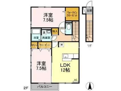 グランドソレーユTOYOTA B棟(2LDK/2階)の間取り写真