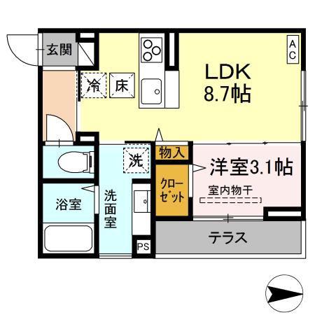 J-ROOM妃 VII番館 屋代駅前(1LDK/3階)の間取り写真