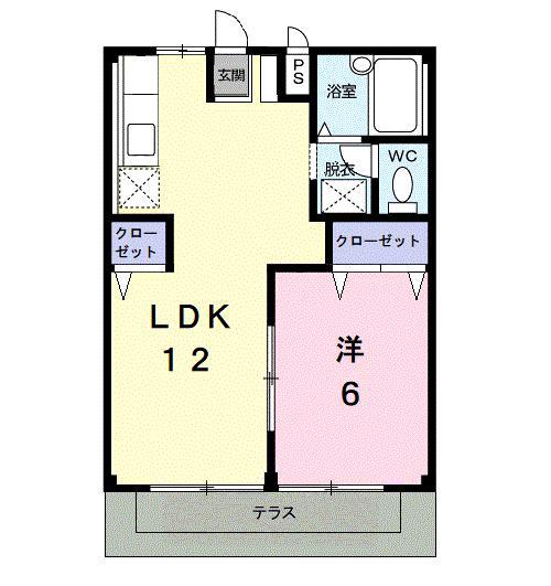 ハイツ香南(1LDK/1階)の間取り写真