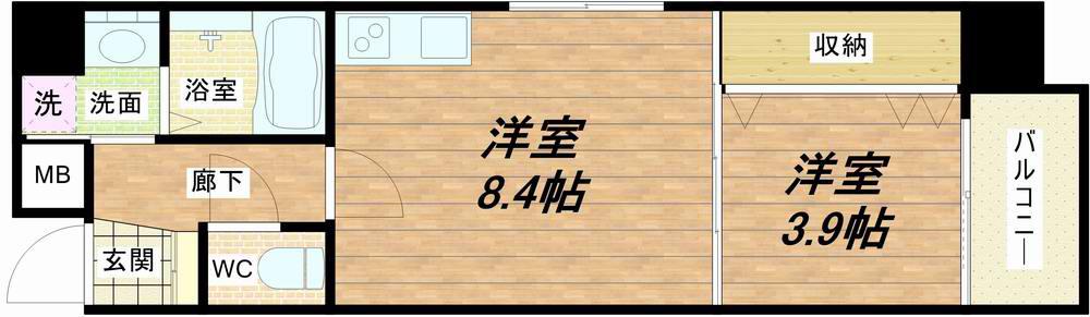 オルフェア上本町VII番館(1LDK/8階)の間取り写真