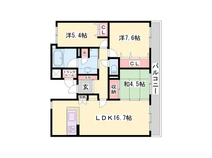 グラジオ城陽ロマネスク(3LDK/7階)の間取り写真
