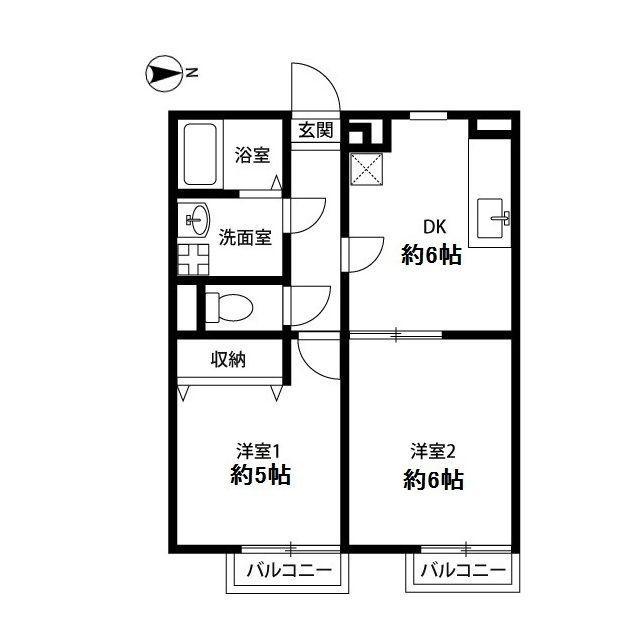 プレジール門前(2DK/1階)の間取り写真