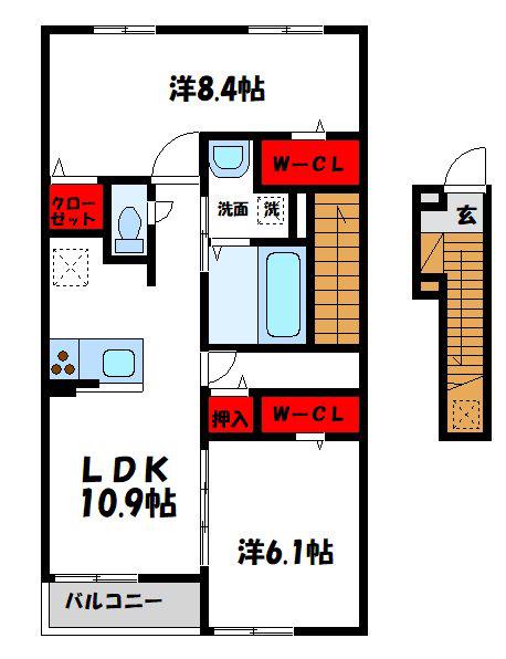 メゾンド・プチ・フルールXII(2LDK/2階)の間取り写真