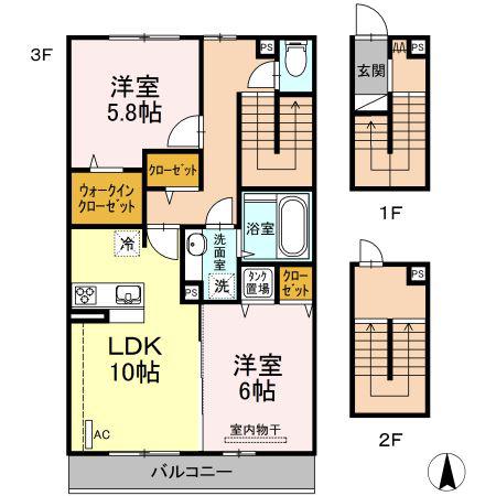 イーストパレス A(2LDK/3階)の間取り写真