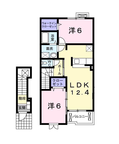 サニープレイスB(2LDK/2階)の間取り写真