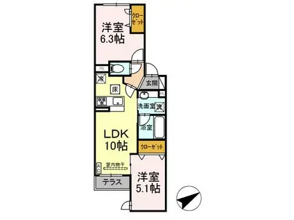 D BLESS宿河原(2LDK/1階)の間取り写真