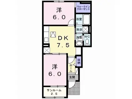 シェルブルー A(2DK/1階)の間取り写真