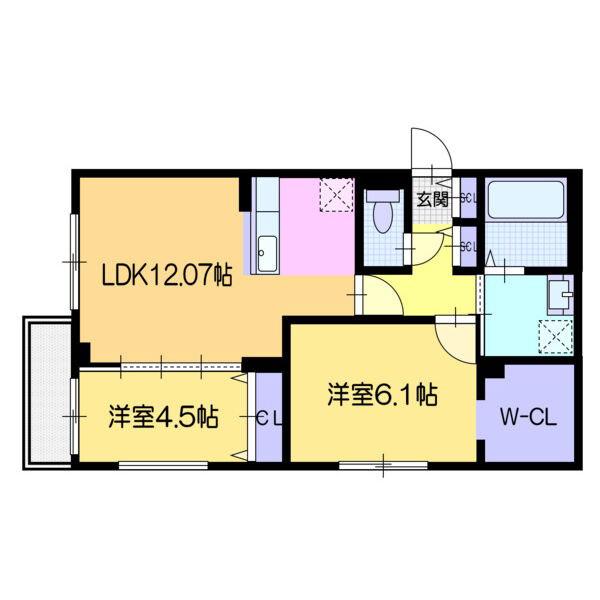 ヴォヤージュ菊水(2LDK/2階)の間取り写真
