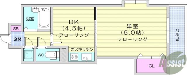 パルフェ宮城野(1DK/4階)の間取り写真