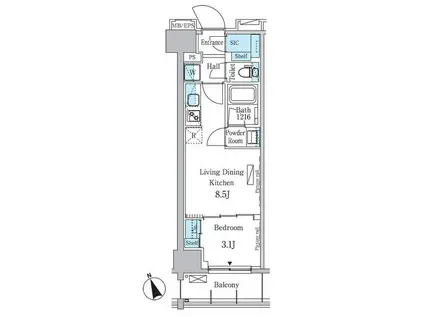 パークアクシス浅草レジデンス(1LDK/6階)の間取り写真
