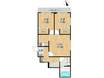 CENTRAL VILLA K(2LDK/2階)の間取り写真