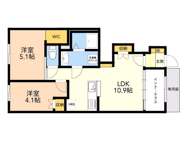 SUNVIA(2LDK/1階)の間取り写真