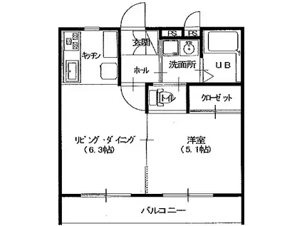 パークハイツ(1DK/2階)の間取り写真