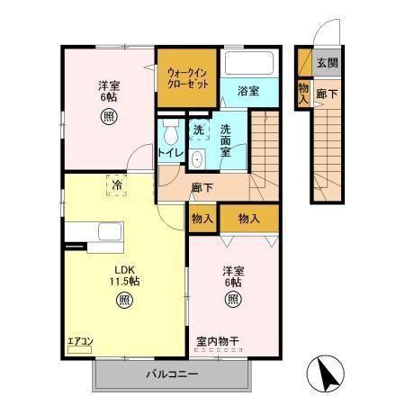 プレアデス見川C棟(2LDK/2階)の間取り写真