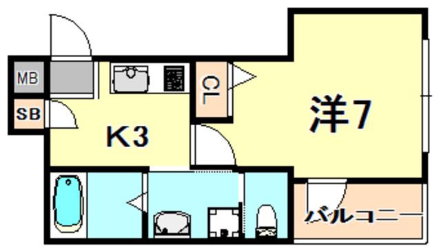 ワコーレヴィータ神田町(1K/3階)の間取り写真