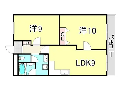 西宮ニューコーポ(2LDK/4階)の間取り写真