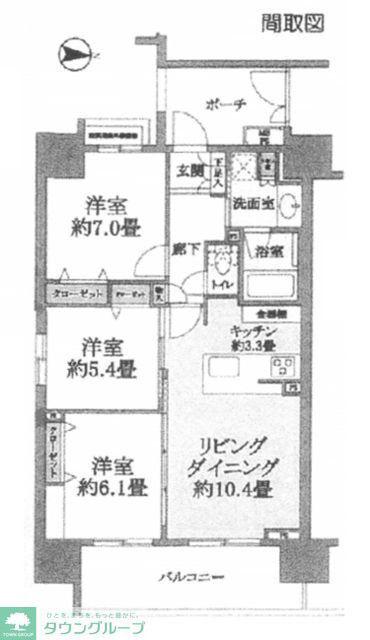 クリオ浦和常盤(3LDK/6階)の間取り写真